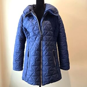 Andrew Marc Coat Stretch Faux Down Navy Quilted Puffer Coat Medium